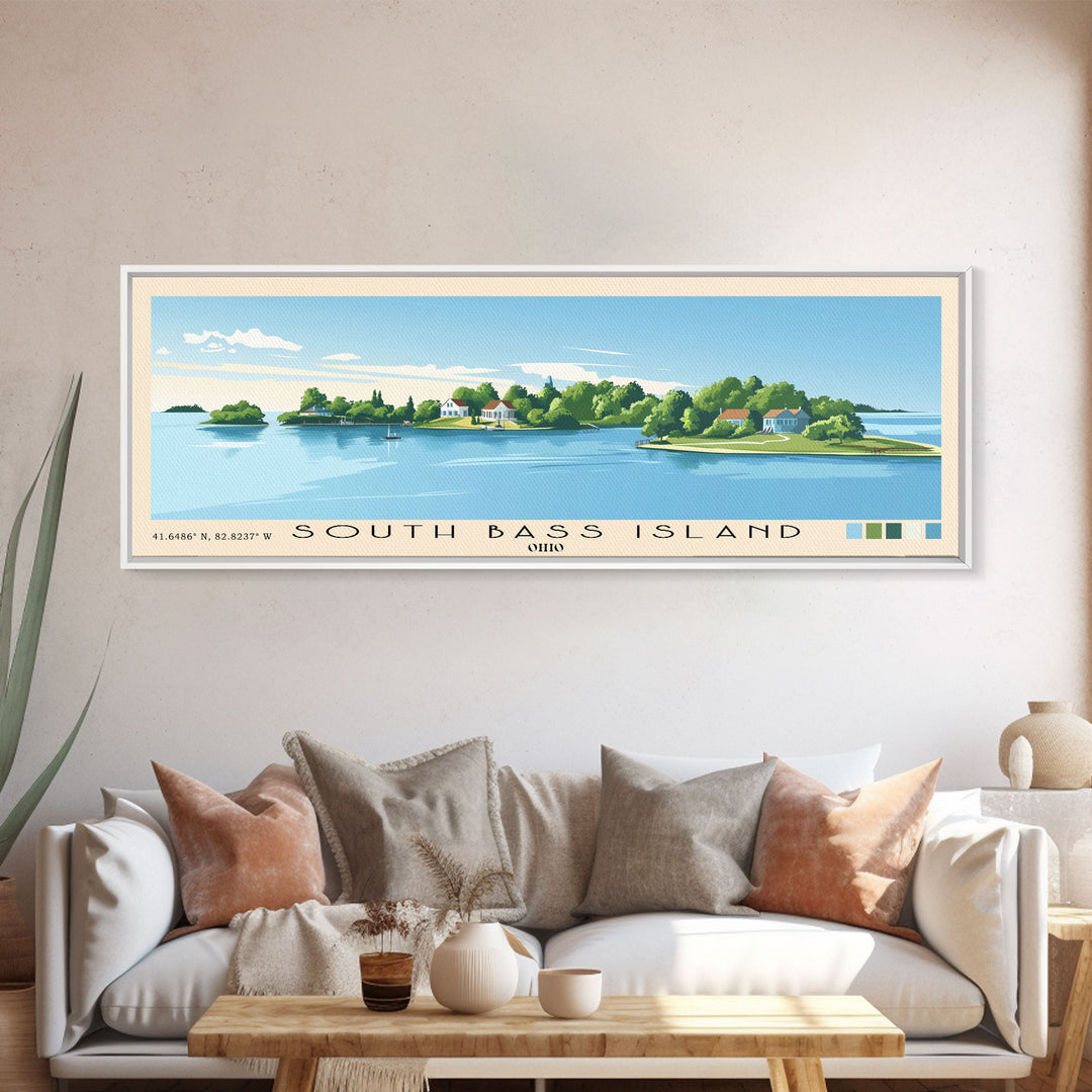 South Bass Island, Ohio Panoramic Print, Vacation Gift, Ohio Wall Art, Beach Painting, Beach Decor, Large Wall Art, Wood Frame Art