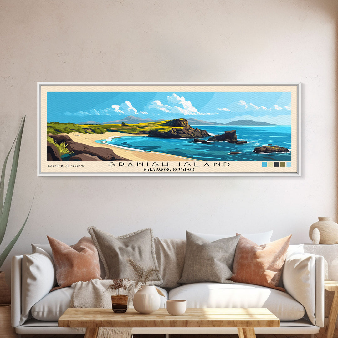 Spanish Island, Galapagos, Ecuador Panoramic Print, Vacation Gift, Galapagos, Ecuador Wall Art, Beach Painting, Beach Decor, Large Wall Art, Wood Frame Art