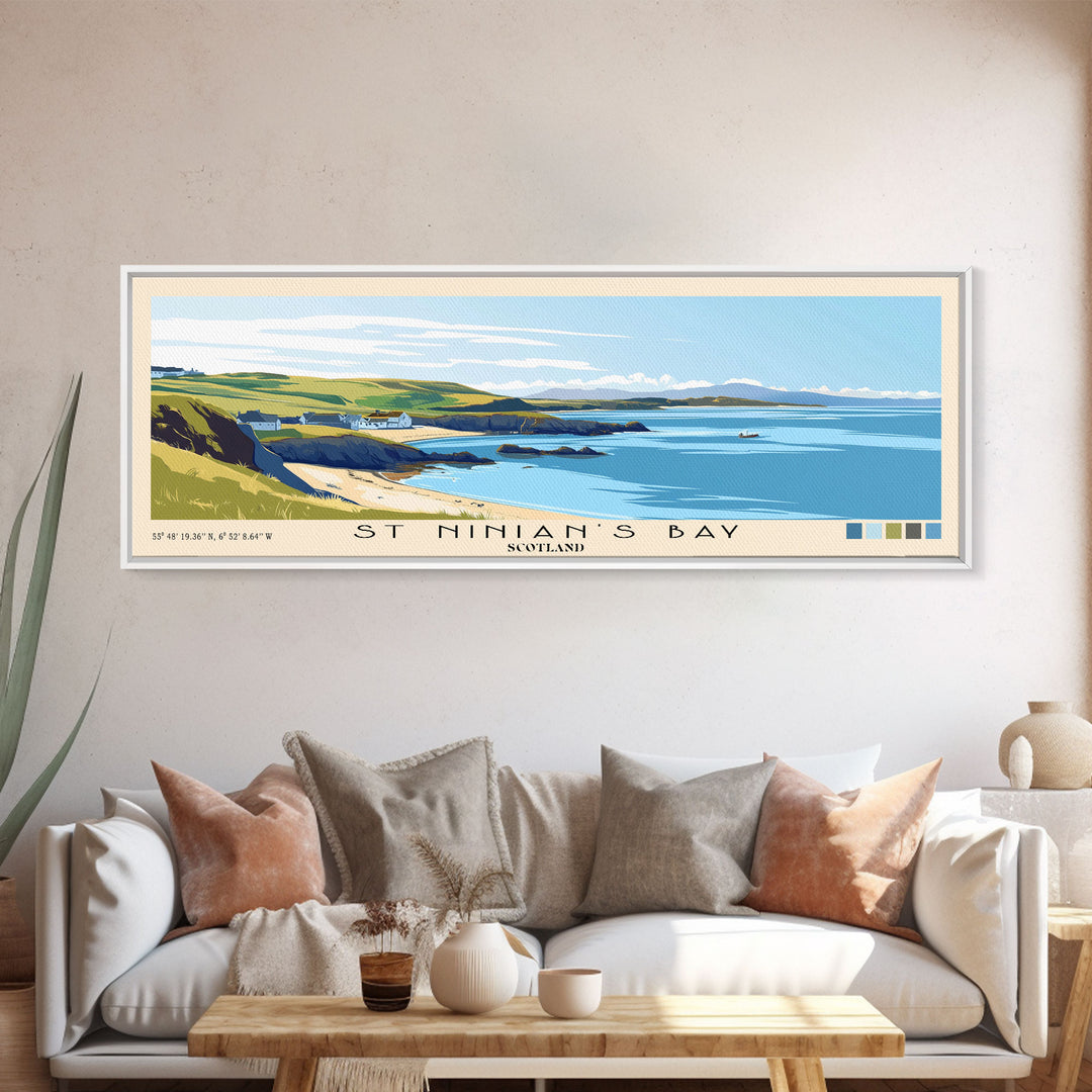 St Ninian’s Bay, Scotland Panoramic Print, Vacation Gift, Scotland Wall Art, Beach Painting, Beach Decor, Large Wall Art, Wood Frame Art