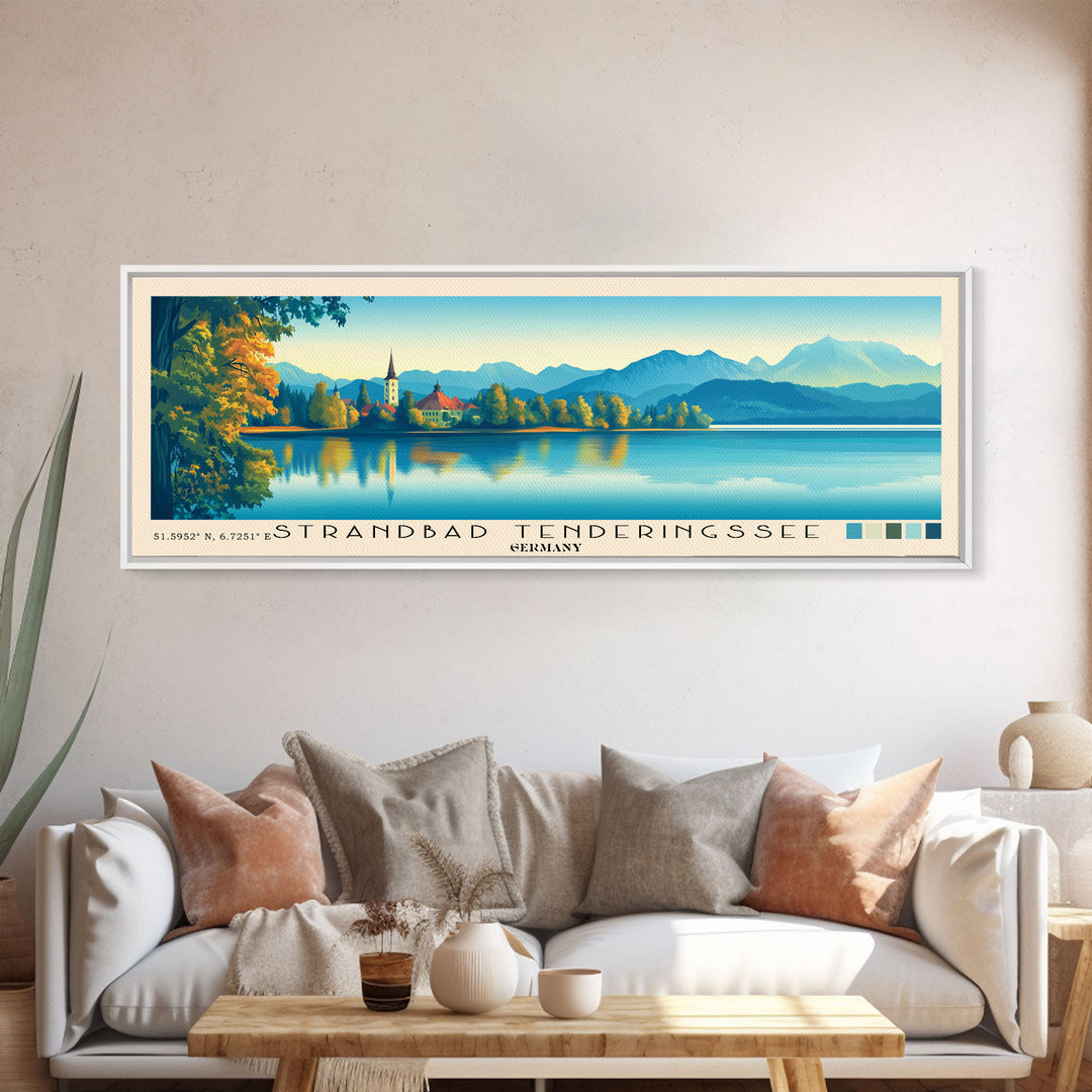 Strandbad Tenderingssee, Germany Panoramic Print, Vacation Gift, Germany Wall Art, Beach Painting, Beach Decor, Large Wall Art, Wood Frame Art