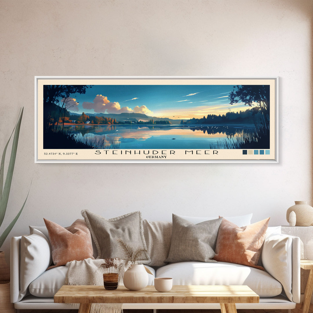 Steinhuder Meer, Germany Panoramic Beach Print, Vacation Gift, Germany Wall Art, Framed Canvas Print, Framed Beach Painting