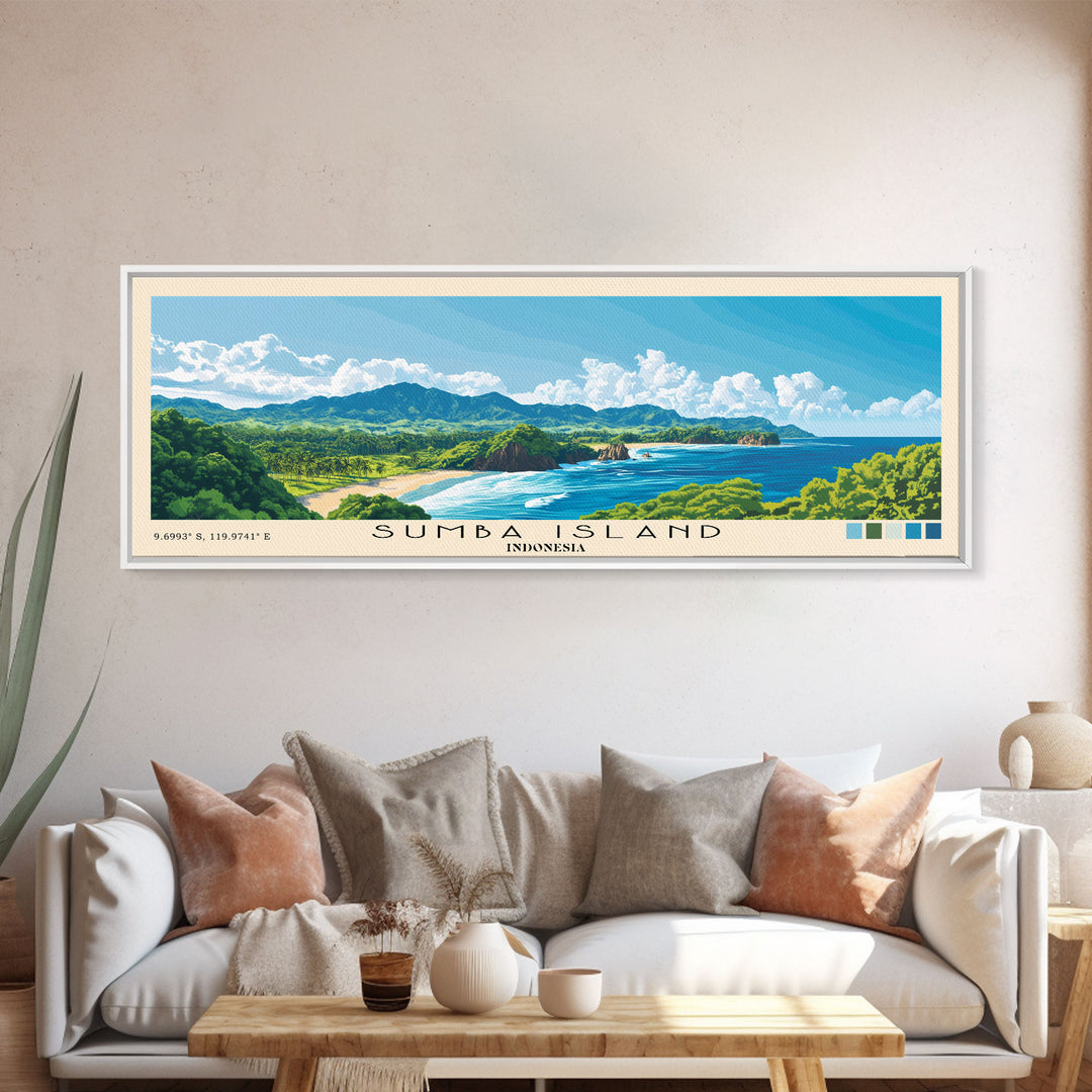 Sumba Island, Indonesia Panoramic Print, Vacation Gift, Indonesia Wall Art, Beach Painting, Beach Decor, Beach Or Lakehouse Art