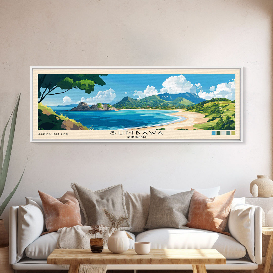 Sumbawa, Indonesia Panoramic Beach Print, Vacation Gift, Indonesia Wall Art, Beach Painting, Beach Decor, Beach Painting