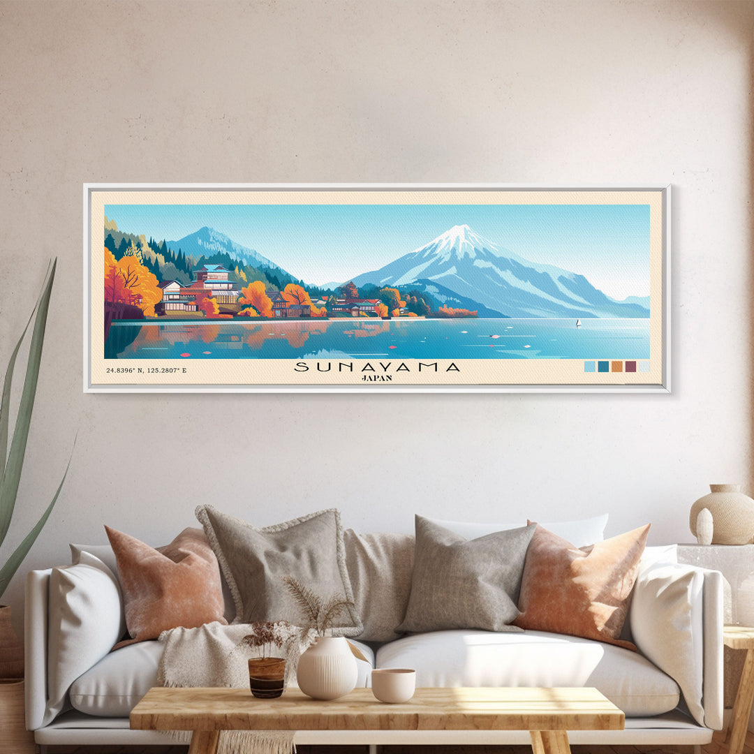 Sunayama, Japan Panoramic Beach Print, Vacation Gift, Japan Wall Art, Framed Canvas Print, Framed Beach Painting