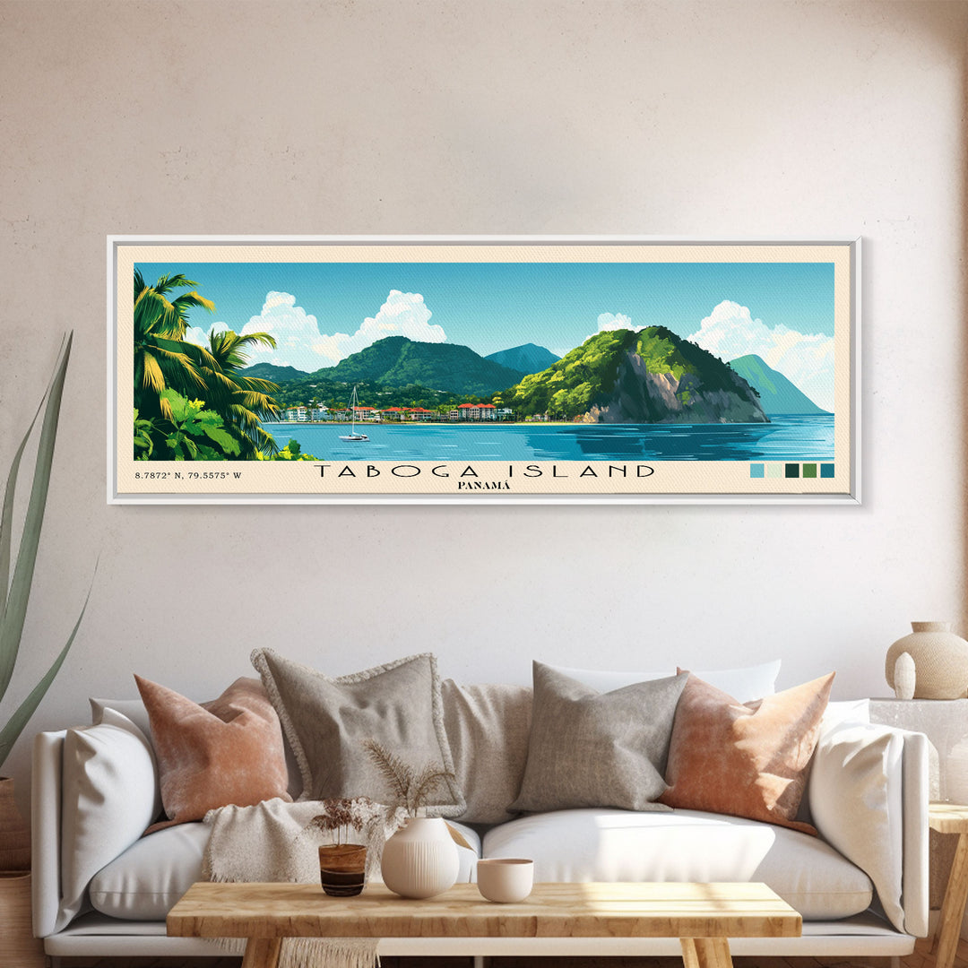 Taboga Island, Panamá Panoramic Beach Print, Vacation Gift, Panamá Wall Art, Framed Canvas Print, Framed Beach Painting