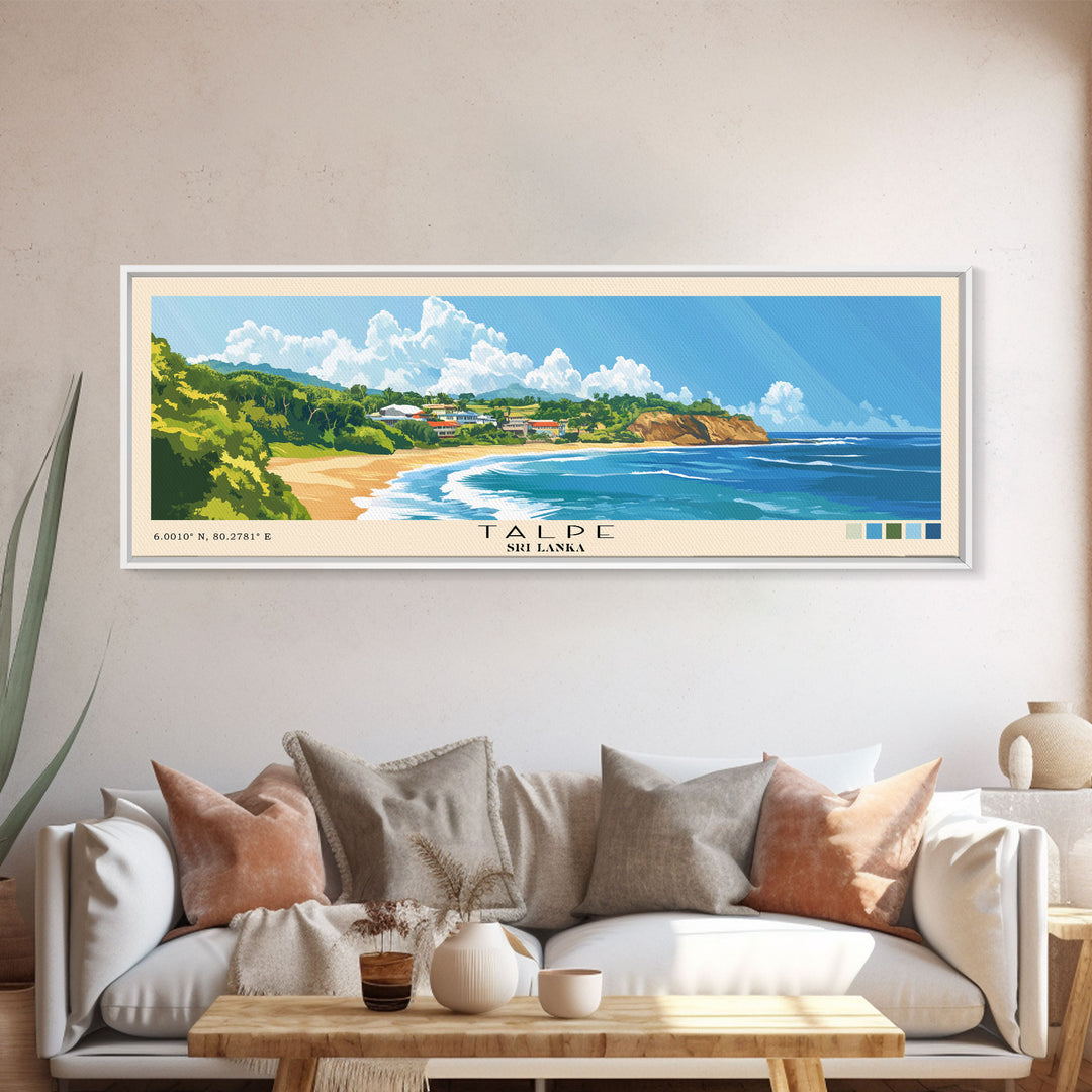 Talpe, Sri Lanka Panoramic Print, Vacation Gift, Sri Lanka Wall Art, Beach Painting, Beach Decor, Large Wall Art, Wood Frame Art