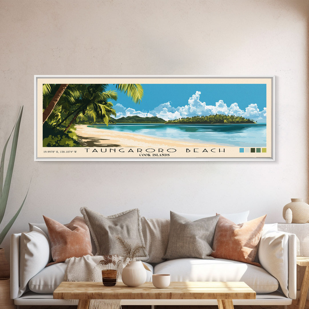 Taungaroro Beach, Cook Islands Panoramic Print, Vacation Gift, Cook Islands Wall Art, Beach Painting, Beach Decor, Beach Or Lakehouse Art