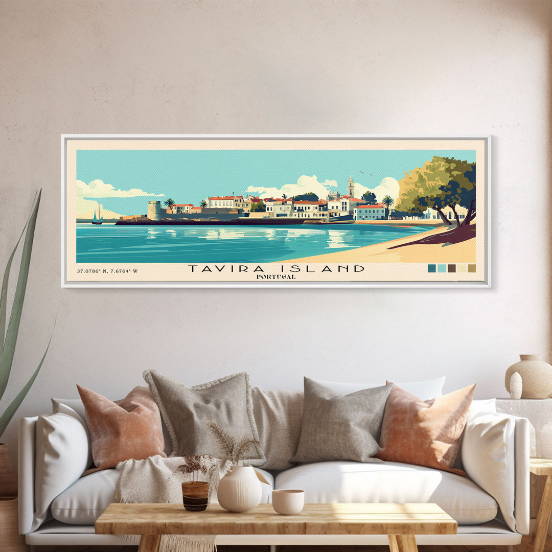 Tavira Island, Portugal Panoramic Beach Print, Vacation Gift, Portugal Wall Art, Beach Painting, Beach Decor, Beach Painting