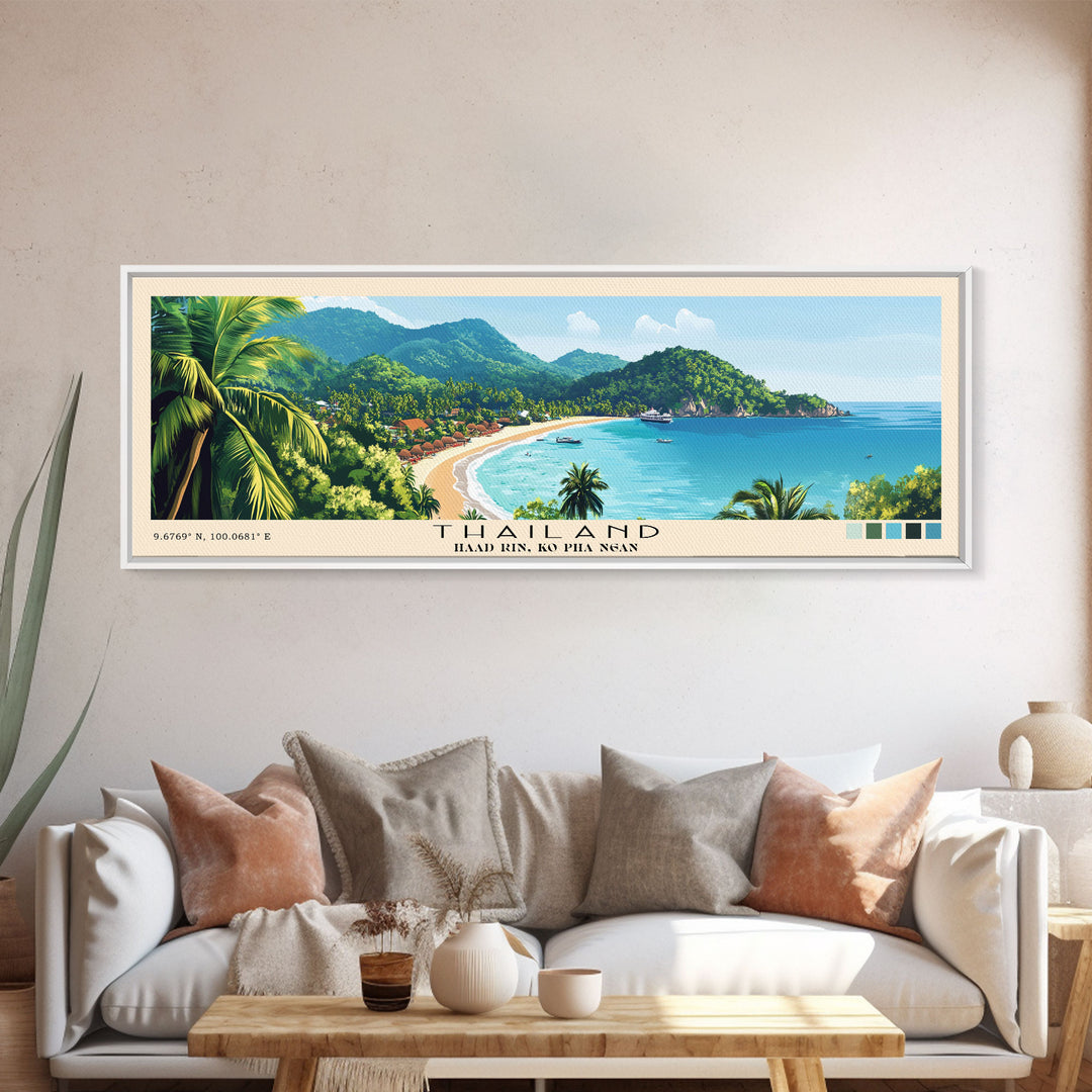 Thailand, Haad Rin, Ko Pha Ngan Panoramic Print, Vacation Gift, Haad Rin, Ko Pha Ngan Wall Art, Beach Painting, Beach Decor, Beach Or Lakehouse Art