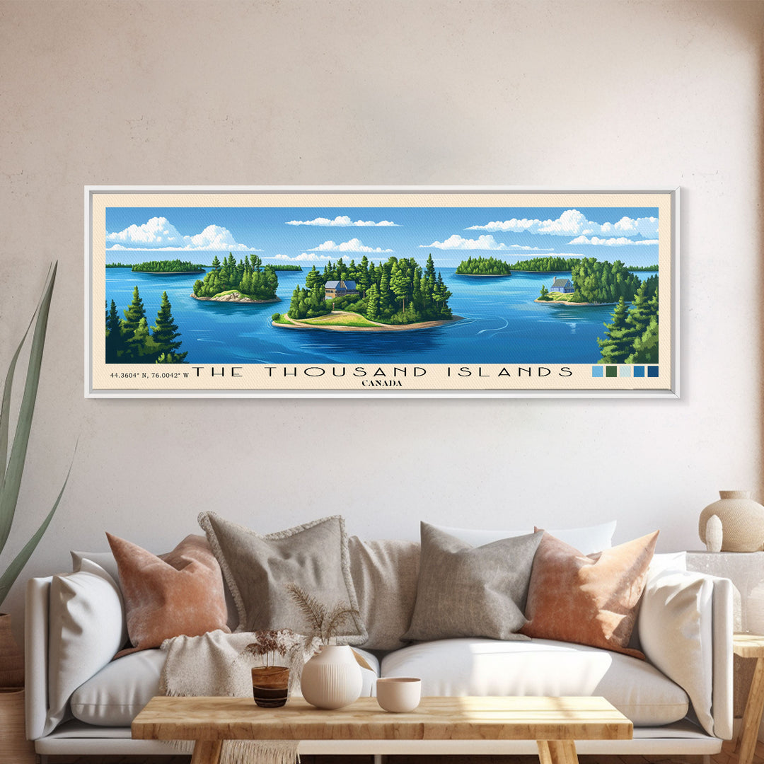 The Thousand Islands, Canada Panoramic Print, Vacation Gift, Canada Wall Art, Beach Painting, Beach Decor, Large Wall Art, Wood Frame Art