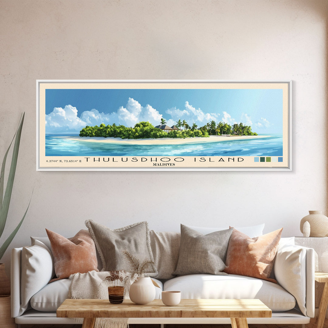 Thulusdhoo Island, Maldives Panoramic Print, Vacation Gift, Maldives Wall Art, Beach Painting, Beach Decor, Beach Or Lakehouse Art