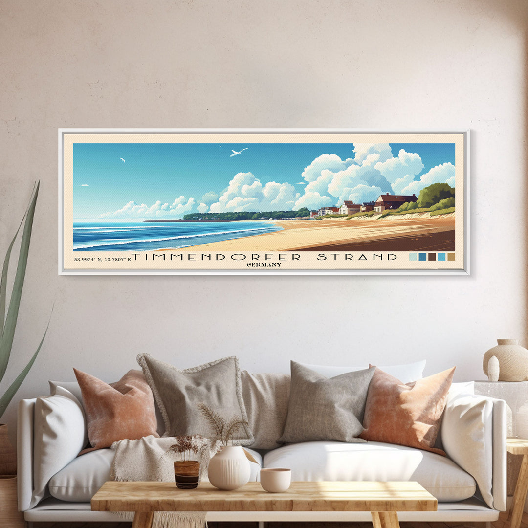 Timmendorfer Strand, Germany Panoramic Beach Print, Vacation Gift, Germany Wall Art, Framed Canvas Print, Framed Beach Painting