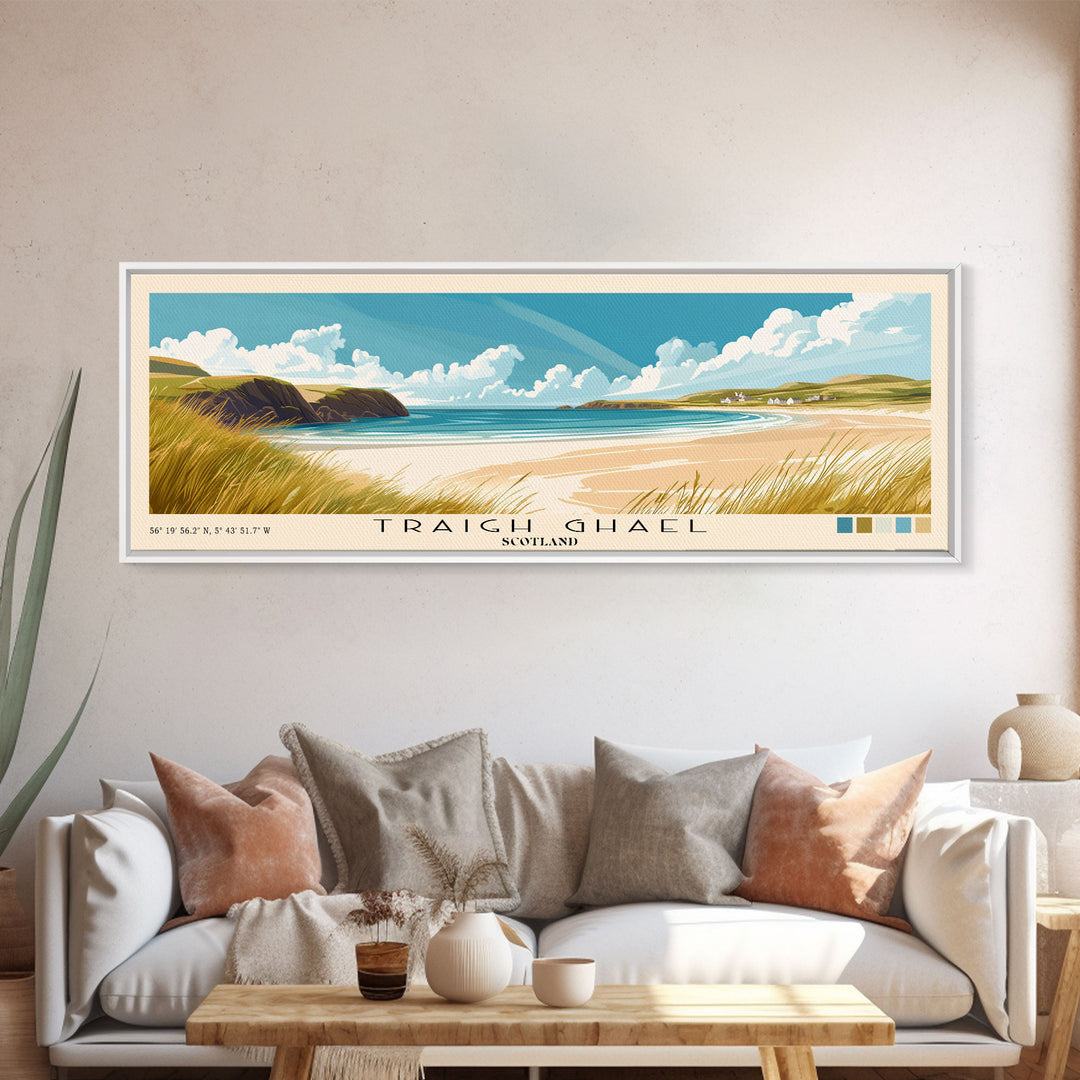 Traigh Ghael, Scotland Panoramic Print, Vacation Gift, Scotland Wall Art, Beach Painting, Beach Decor, Large Wall Art, Wood Frame Art