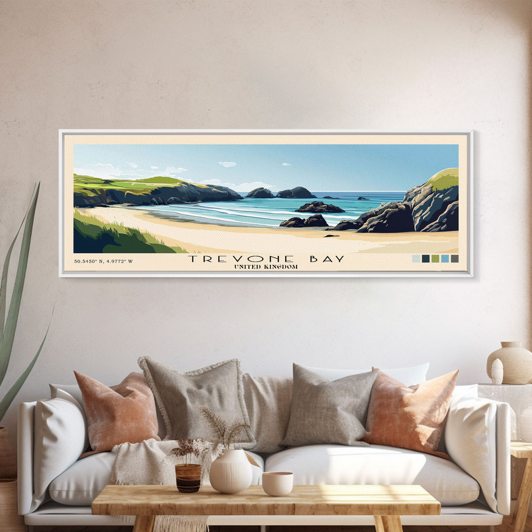 Trevone Bay, United Kingdom Panoramic Print, Vacation Gift, United Kingdom Wall Art, Beach Painting, Beach Decor, Beach Or Lakehouse Art