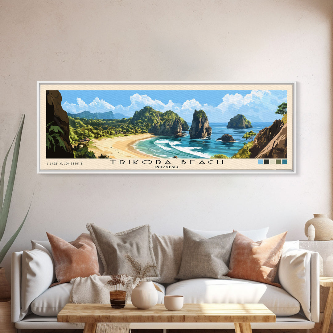 Trikora Beach, Indonesia Panoramic Beach Print, Vacation Gift, Indonesia Wall Art, Beach Painting, Beach Decor, Beach Painting