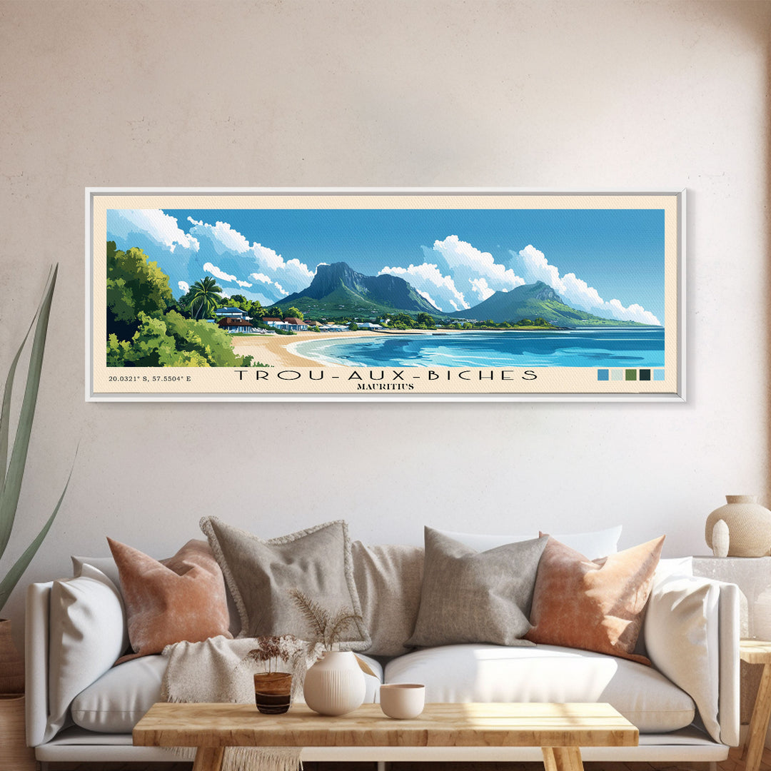 Trou-aux-Biches, Mauritius Panoramic Beach Print, Vacation Gift, Mauritius Wall Art, Beach Painting, Beach Decor, Beach Painting