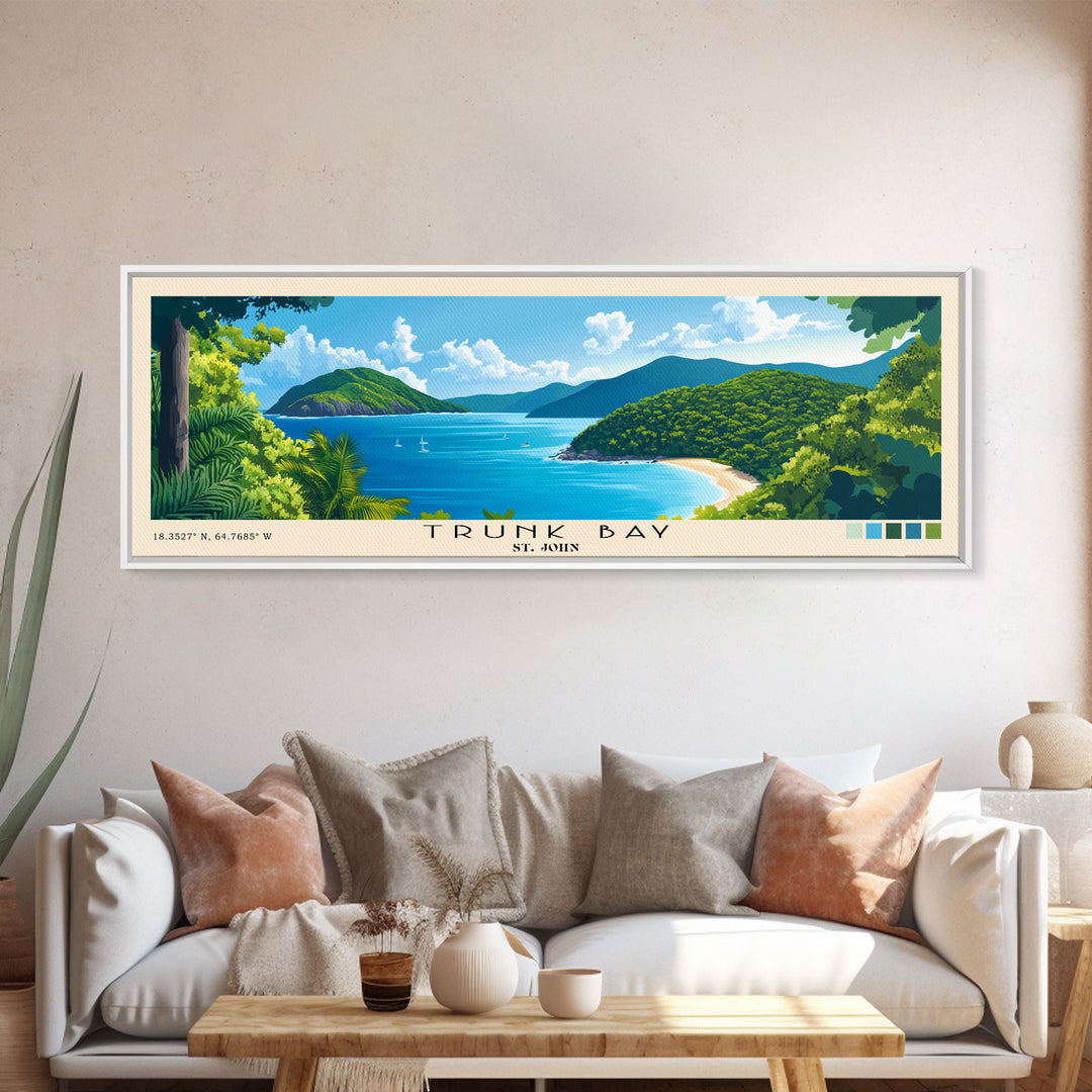 Trunk Bay, St. John Panoramic Print, Vacation Gift, St. John Wall Art, Beach Painting, Beach Decor, Large Wall Art, Wood Frame Art