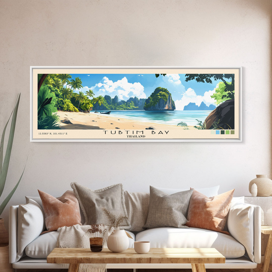 Tubtim Bay, Thailand Panoramic Beach Print, Vacation Gift, Thailand Wall Art, Beach Painting, Beach Decor, Beach Painting