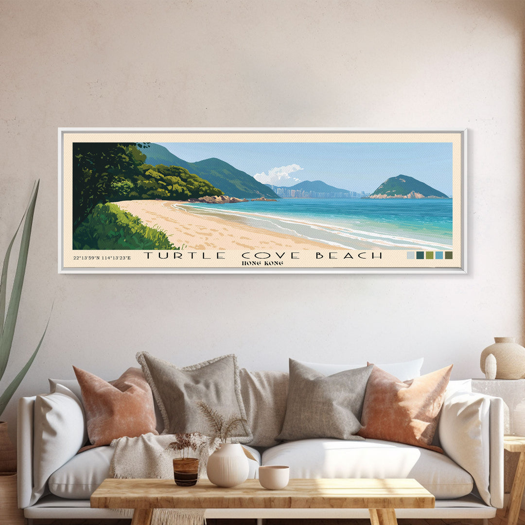 Turtle Cove Beach, Hong Kong Panoramic Print, Vacation Gift, Hong Kong Wall Art, Beach Painting, Beach Decor, Beach Or Lakehouse Art