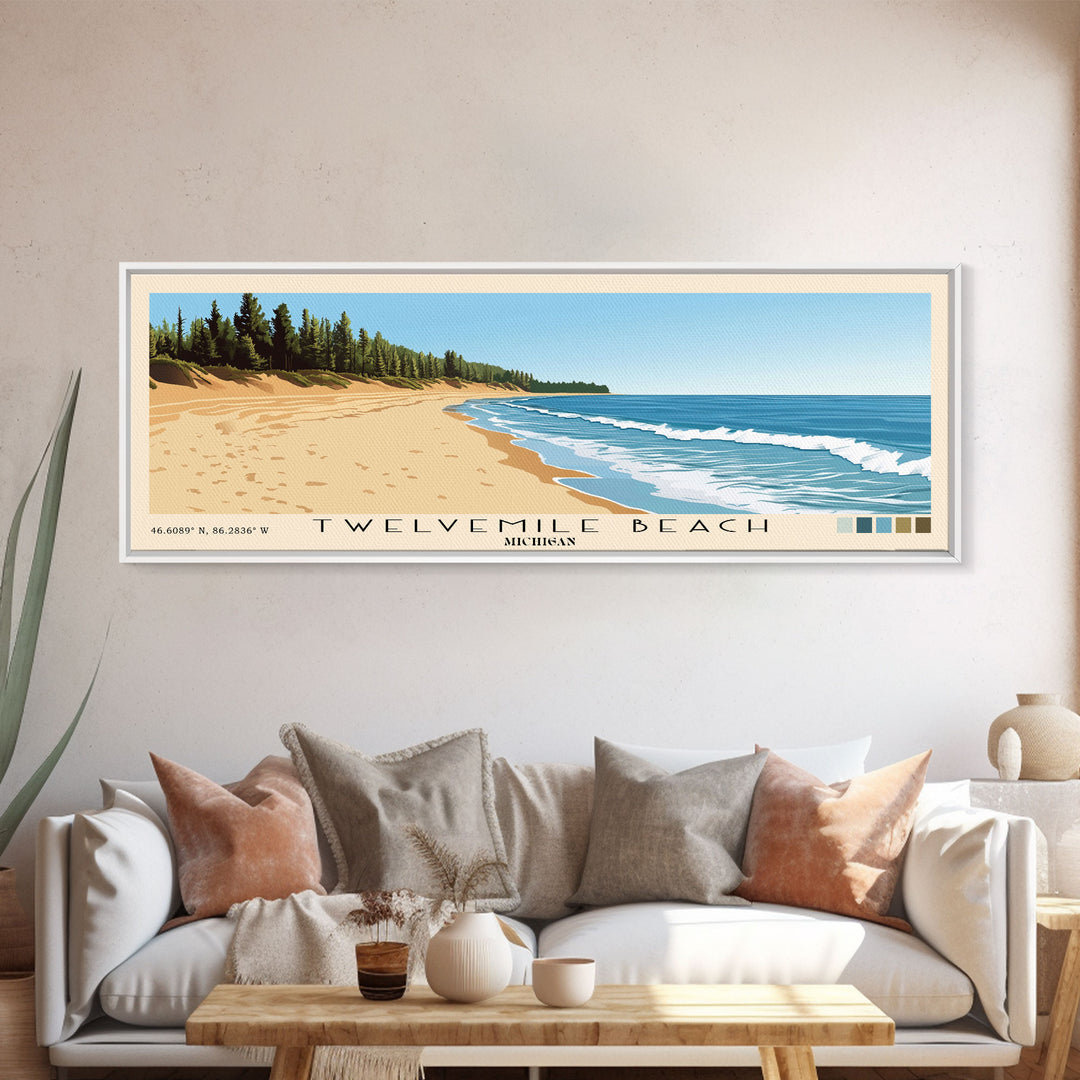 Twelvemile Beach, Michigan Panoramic Print, Vacation Gift, Michigan Wall Art, Beach Painting, Beach Decor, Large Wall Art, Wood Frame Art