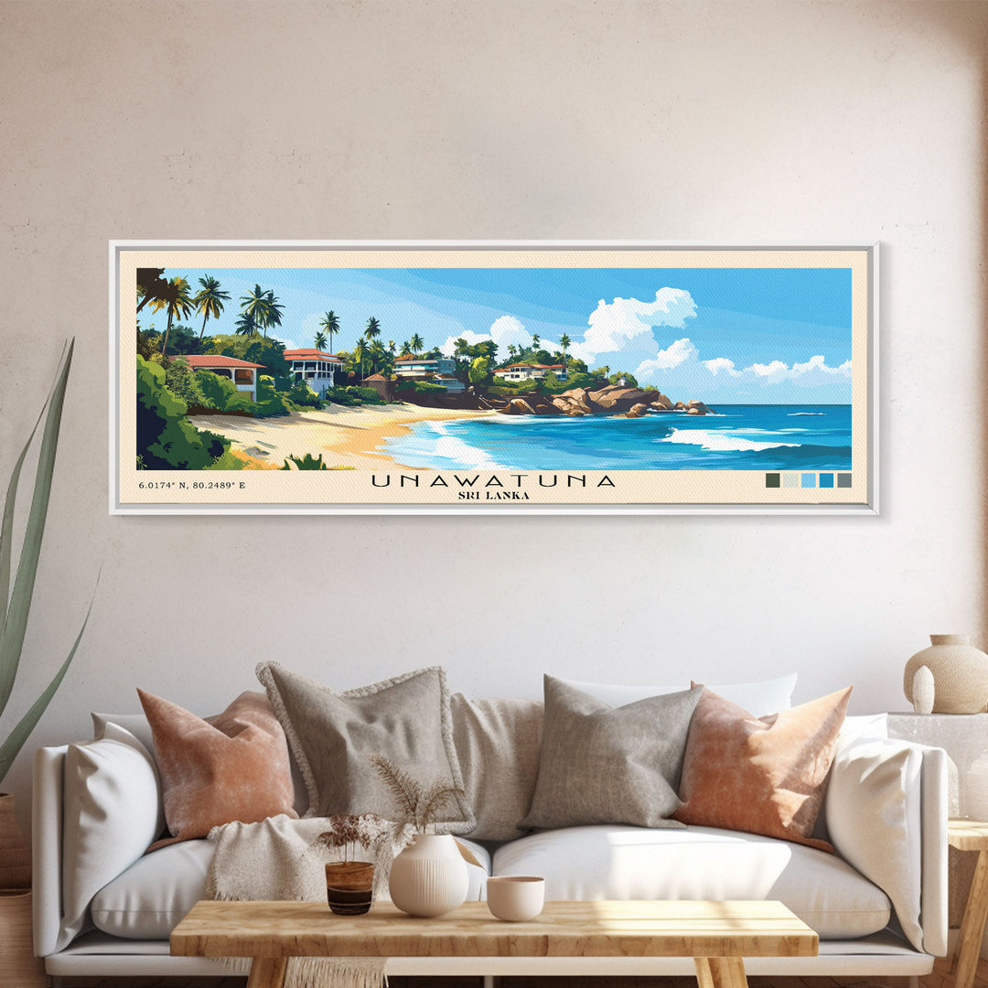 Unawatuna, Sri Lanka Panoramic Print, Vacation Gift, Sri Lanka Wall Art, Beach Painting, Beach Decor, Beach Or Lakehouse Art