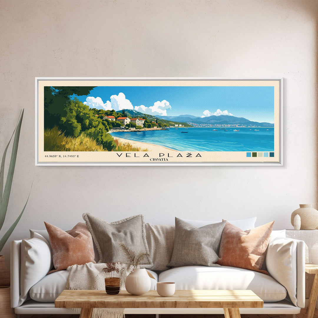 Vela Plaža, Croatia Panoramic Print, Vacation Gift, Croatia Wall Art, Beach Painting, Beach Decor, Beach Or Lakehouse Art