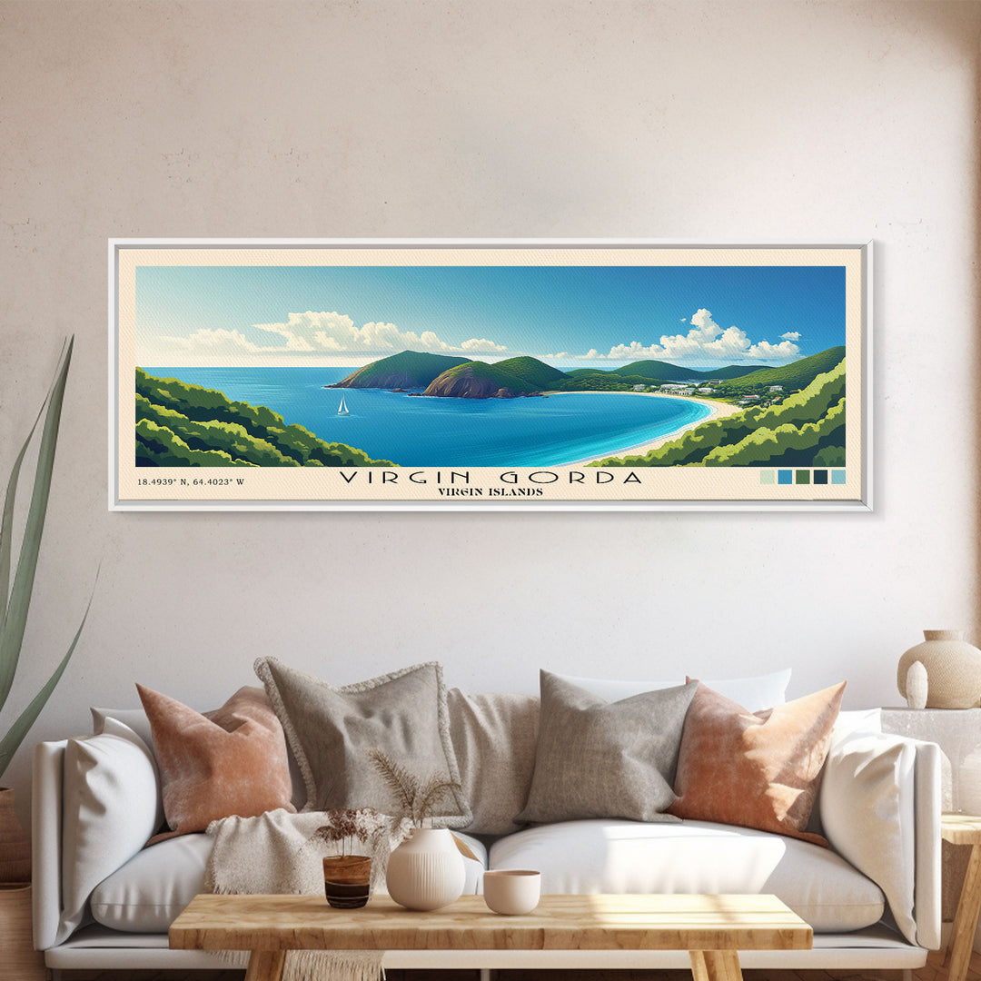 Virgin Gorda, Virgin Islands Panoramic Beach Print, Vacation Gift, Virgin Islands Wall Art, Framed Canvas Print, Framed Beach Painting