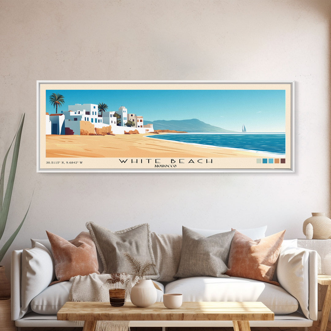 White Beach, Morocco Panoramic Print, Vacation Gift, Morocco Wall Art, Vacation Wall Art, Vacatation Memories, Beach Decor, Beach Or Lakehouse Art