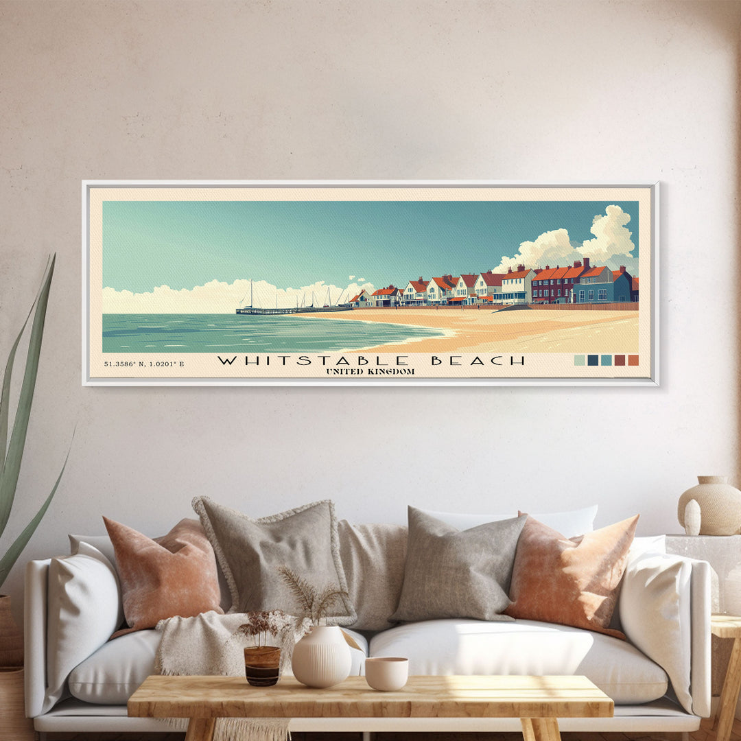 Whitstable beach, United Kingdom Panoramic Print, Vacation Gift, United Kingdom Wall Art, Beach Painting, Beach Decor, Large Wall Art, Wood Frame Art