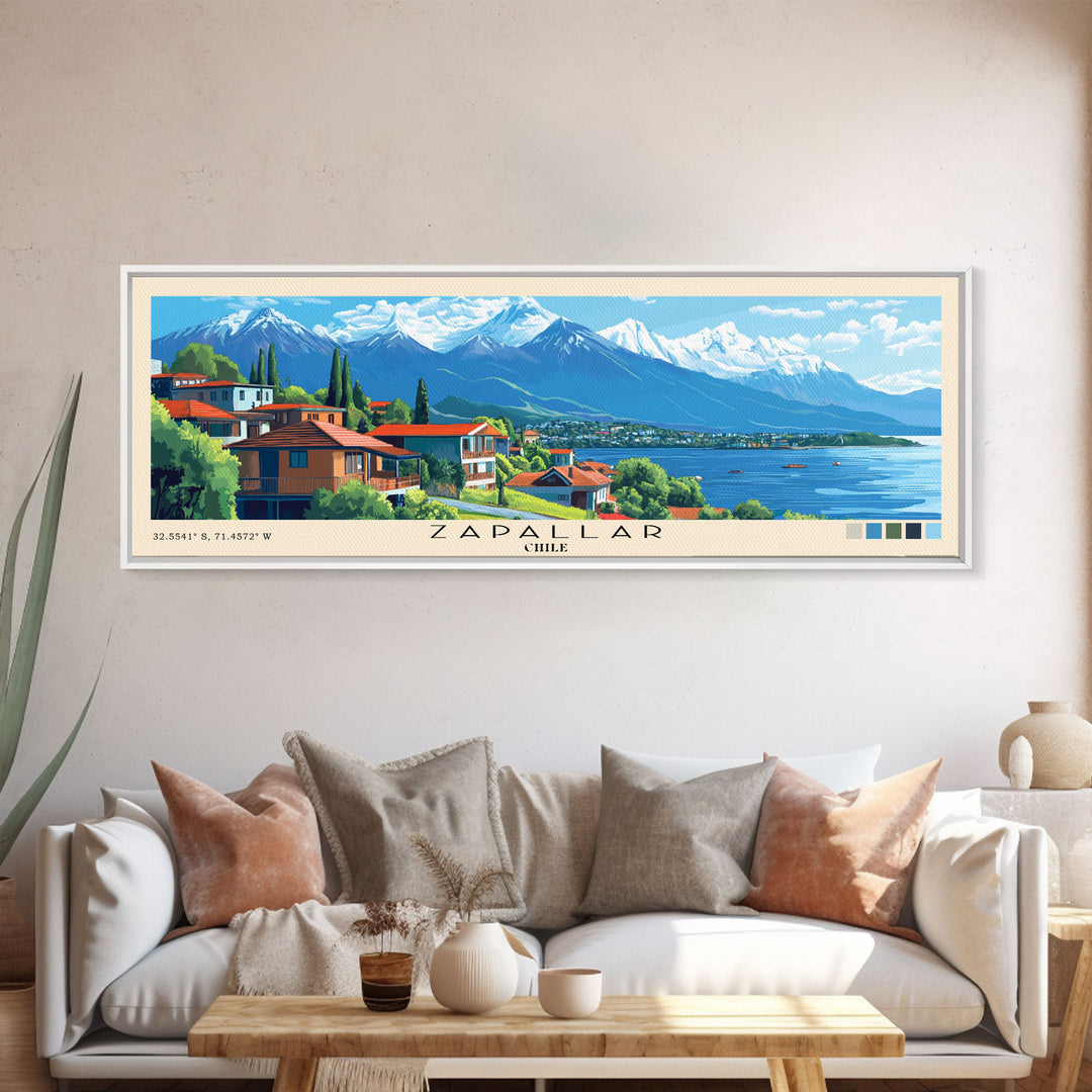 Zapallar, Chile Panoramic Print, Vacation Gift, Chile Wall Art, Beach Painting, Beach Decor, Beach Or Lakehouse Art