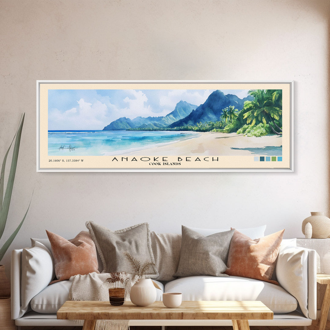 Anaoke Beach, Cook Islands Watercolor Beach Print, Vacation Gift, Cook Islands Wall Art, Beach Painting, Beach Decor, Beach Painting