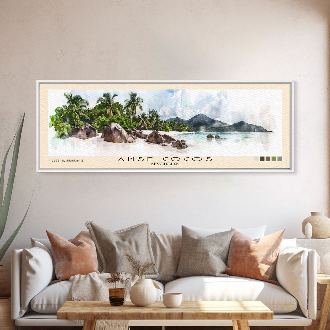 Anse Cocos, Seychelles Watercolor Beach Print, Vacation Gift, Seychelles Wall Art, Beach Painting, Beach Decor, Beach Painting