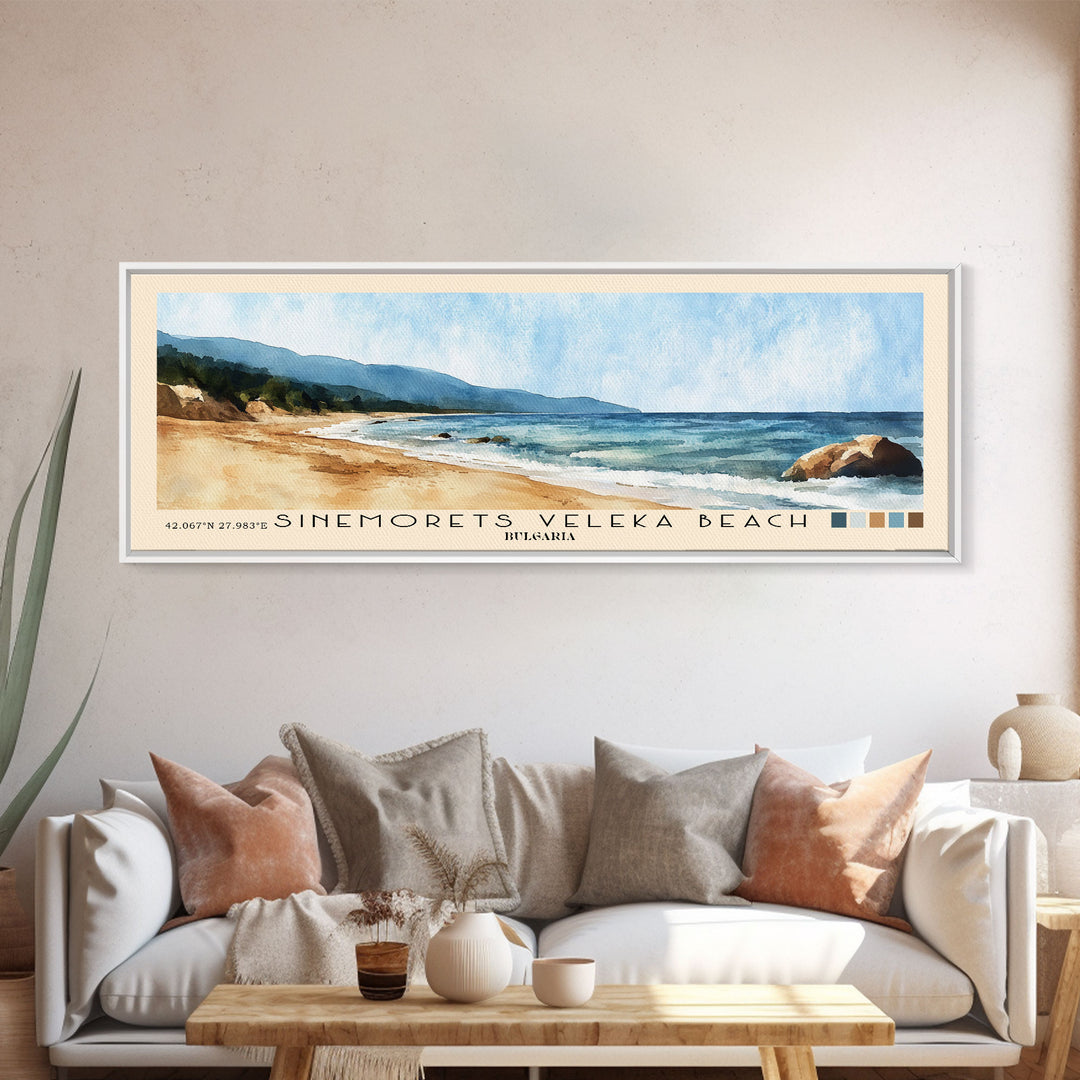 Sinemorets Veleka Beach, Bulgaria Watercolor Print, Vacation Gift, Bulgaria Wall Art, Beach Painting, Beach Decor, Large Wall Art, Wood Frame Art