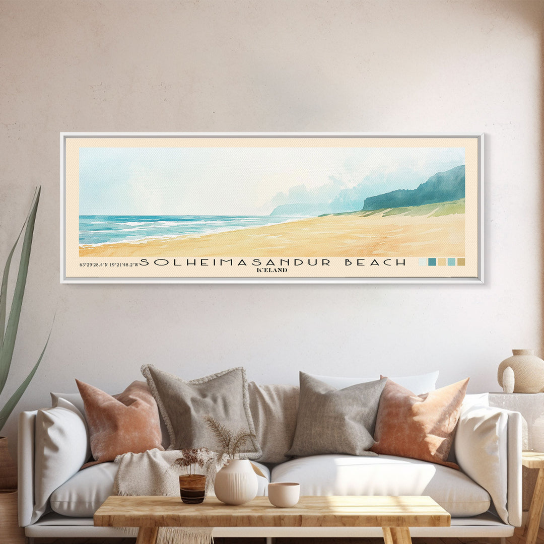 Solheimasandur Beach, Iceland Watercolor Print, Vacation Gift, Iceland Wall Art, Beach Painting, Beach Decor, Large Wall Art, Wood Frame Art