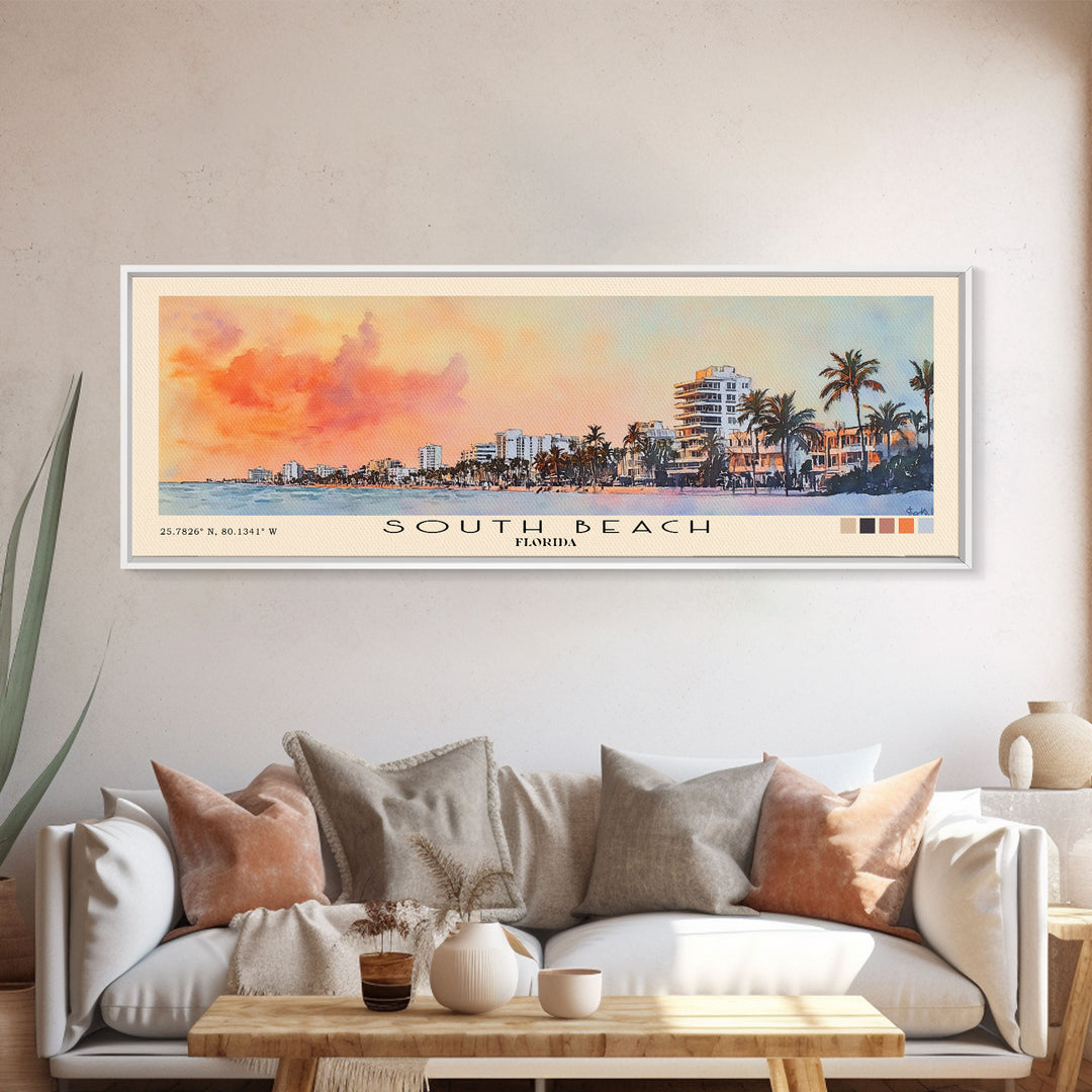 South Beach, Florida Watercolor Print, Vacation Gift, Florida Wall Art, Beach Painting, Beach Decor, Large Wall Art, Wood Frame Art