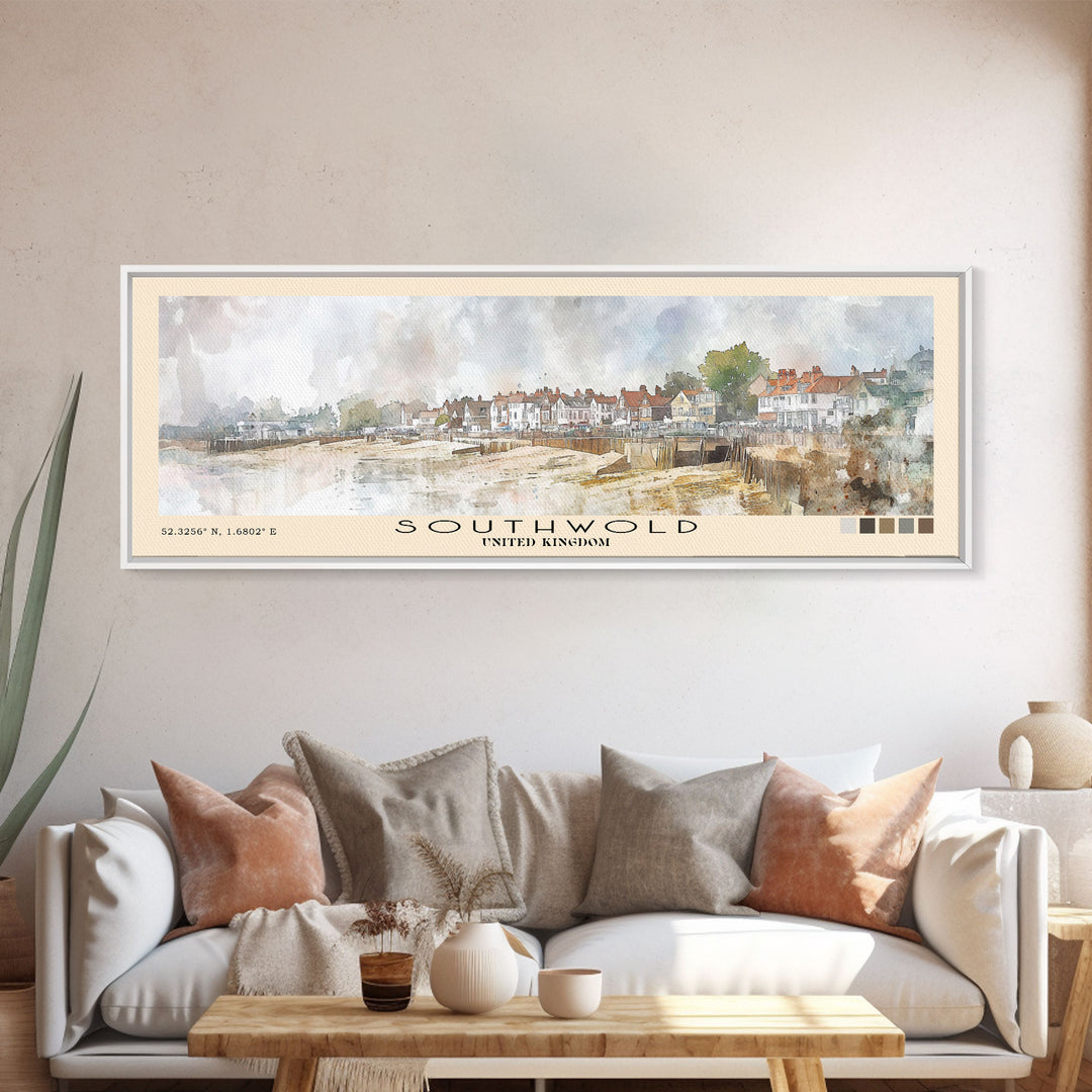 Southwold, United Kingdom Watercolor Print, Vacation Gift, United Kingdom Wall Art, Beach Painting, Beach Decor, Large Wall Art, Wood Frame Art