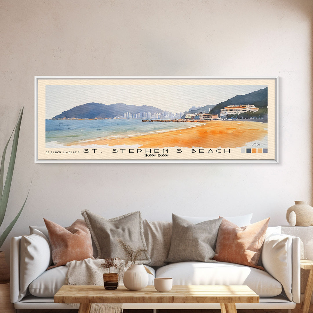 St. Stephen's Beach, Hong Kong Watercolor Print, Vacation Gift, Hong Kong Wall Art, Beach Painting, Beach Decor, Beach Or Lakehouse Art