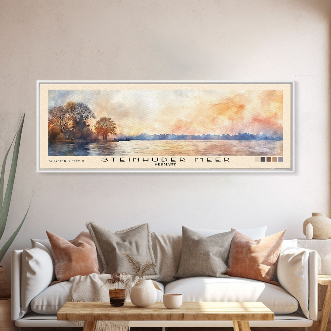 Steinhuder Meer, Germany Watercolor Beach Print, Vacation Gift, Germany Wall Art, Framed Canvas Print, Framed Beach Painting