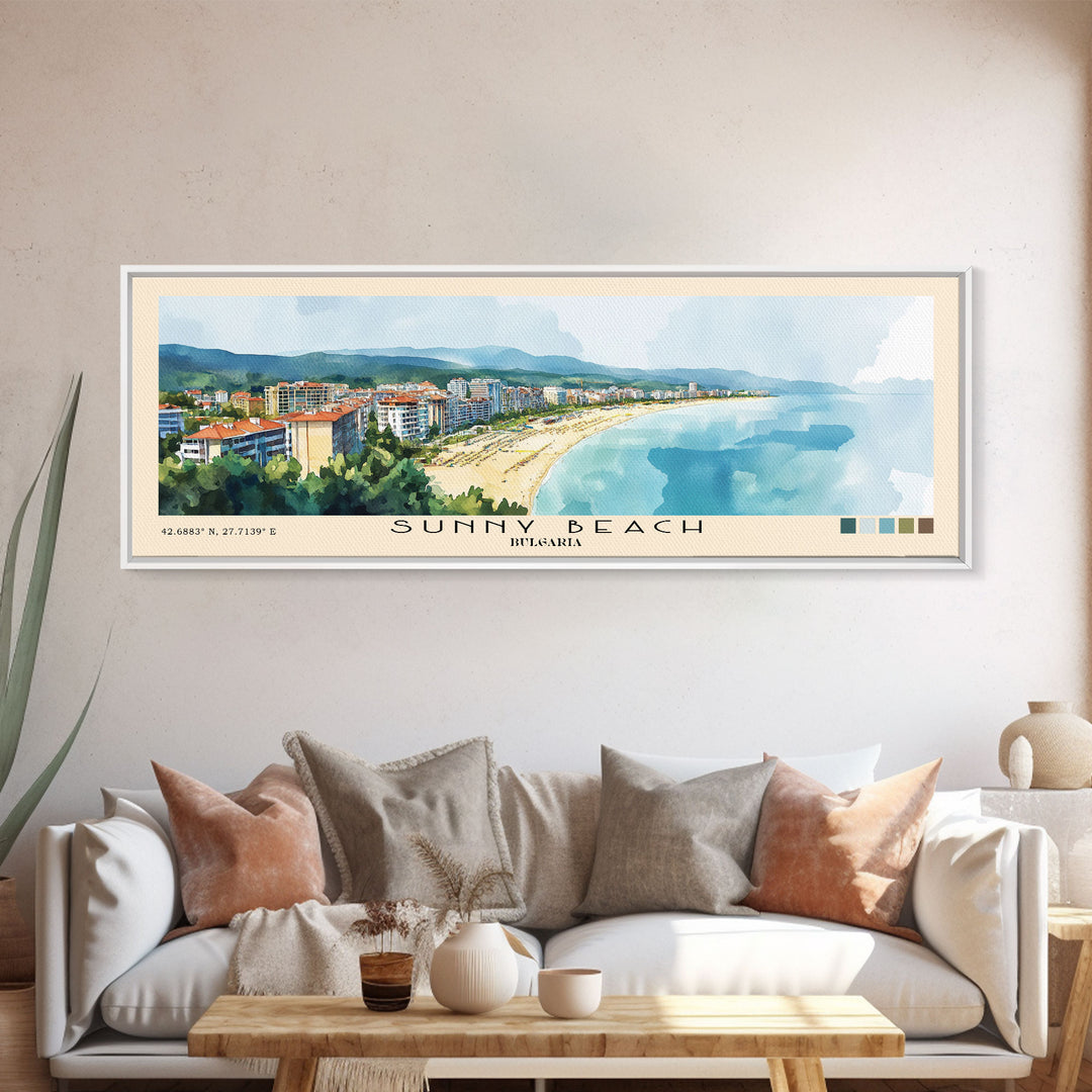 Sunny Beach, Bulgaria Watercolor Print, Vacation Gift, Bulgaria Wall Art, Beach Painting, Beach Decor, Beach Or Lakehouse Art