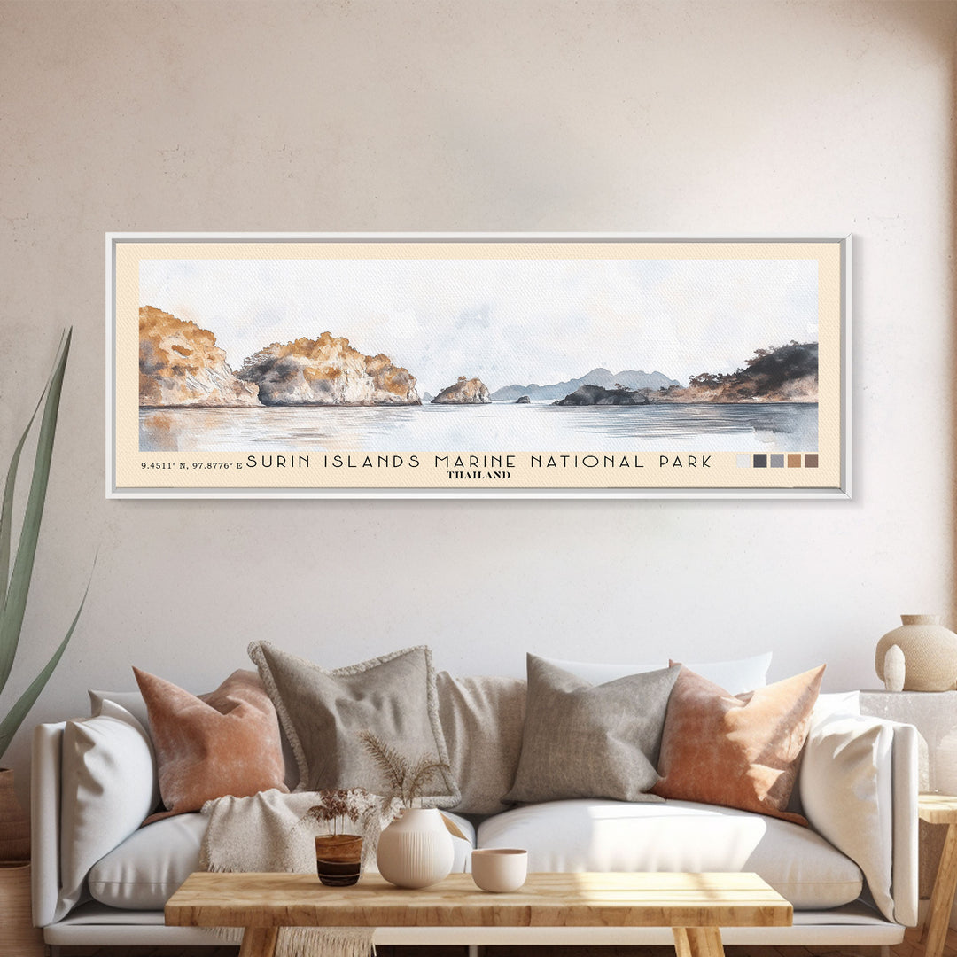 Surin Islands Marine National Park, Thailand Watercolor Print, Vacation Gift, Thailand Wall Art, Beach Painting, Beach Decor, Large Wall Art, Wood Frame Art