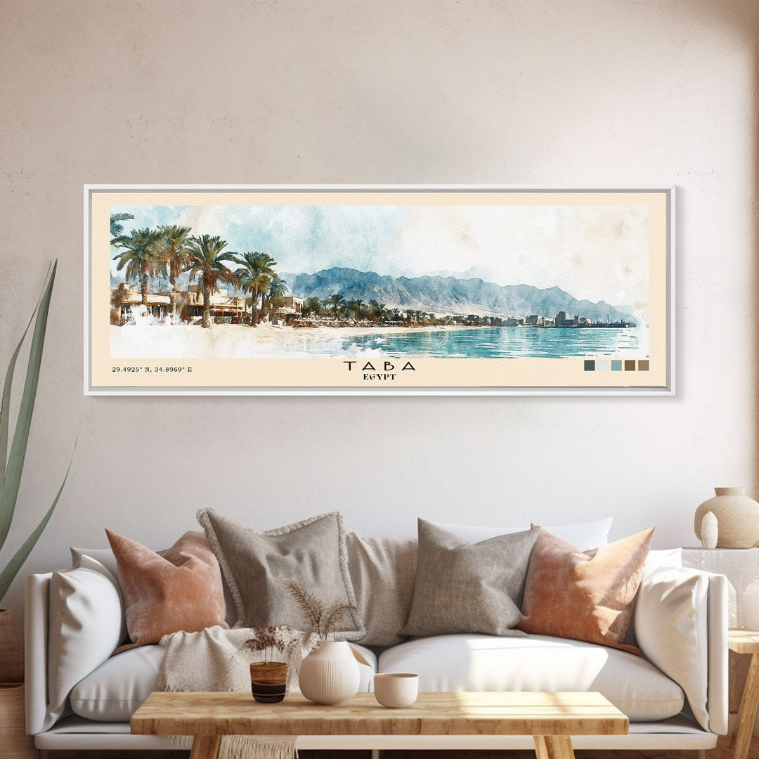 Taba, Egypt Watercolor Print, Vacation Gift, Egypt Wall Art, Beach Painting, Beach Decor, Large Wall Art, Wood Frame Art