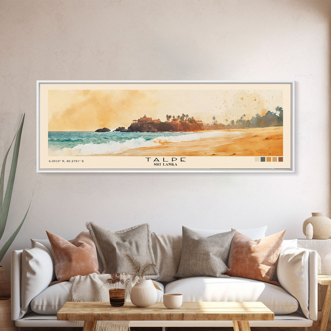 Talpe, Sri Lanka Watercolor Print, Vacation Gift, Sri Lanka Wall Art, Beach Painting, Beach Decor, Large Wall Art, Wood Frame Art