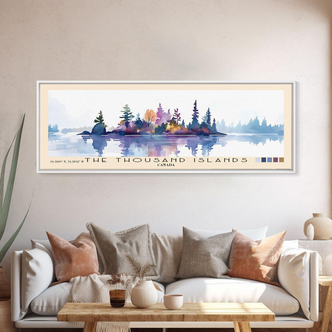 The Thousand Islands, Canada Watercolor Print, Vacation Gift, Canada Wall Art, Beach Painting, Beach Decor, Large Wall Art, Wood Frame Art