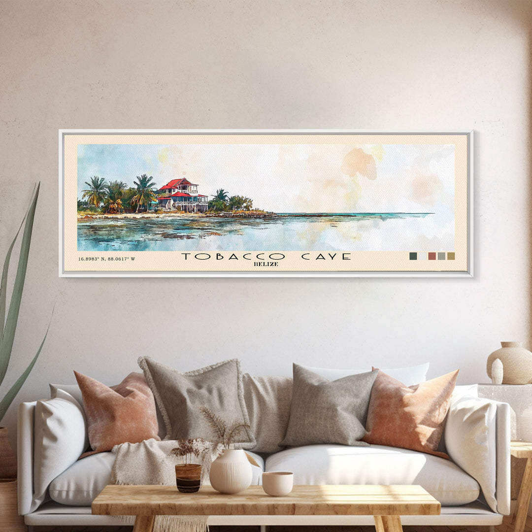 Tobacco Caye, Belize Watercolor Print, Vacation Gift, Belize Wall Art, Beach Painting, Beach Decor, Large Wall Art, Wood Frame Art