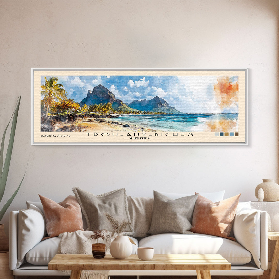 Trou-aux-Biches, Mauritius Watercolor Beach Print, Vacation Gift, Mauritius Wall Art, Beach Painting, Beach Decor, Beach Painting