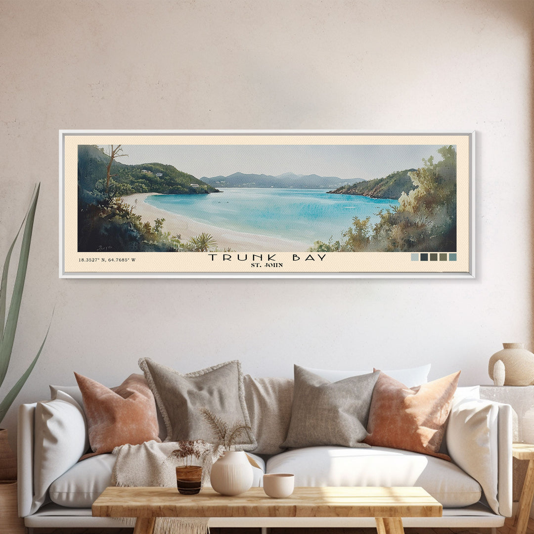 Trunk Bay, St. John Watercolor Print, Vacation Gift, St. John Wall Art, Beach Painting, Beach Decor, Large Wall Art, Wood Frame Art