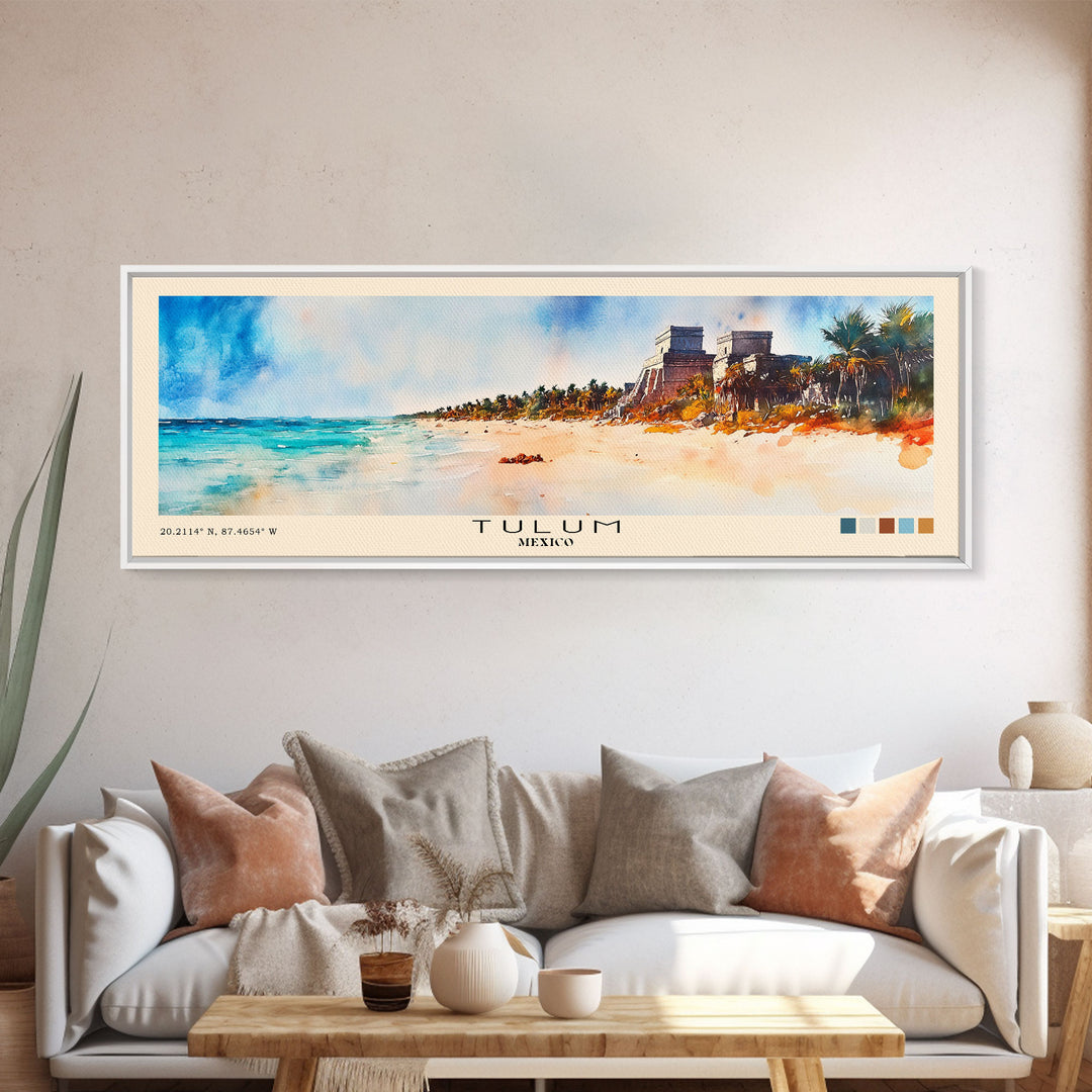 Tulum, Mexico Watercolor Print, Vacation Gift, Mexico Wall Art, Beach Painting, Beach Decor, Large Wall Art, Wood Frame Art