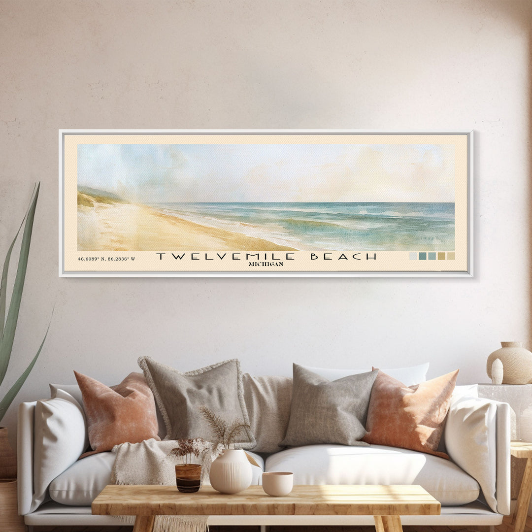 Twelvemile Beach, Michigan Watercolor Print, Vacation Gift, Michigan Wall Art, Beach Painting, Beach Decor, Large Wall Art, Wood Frame Art