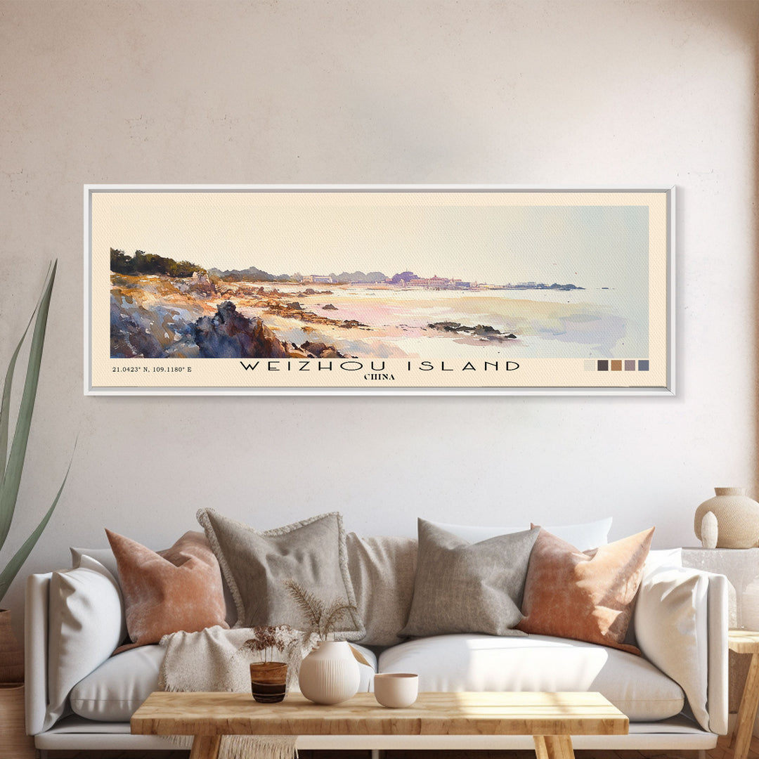 Weizhou Island, China Watercolor Print, Vacation Gift, China Wall Art, Beach Painting, Beach Decor, Large Wall Art, Wood Frame Art