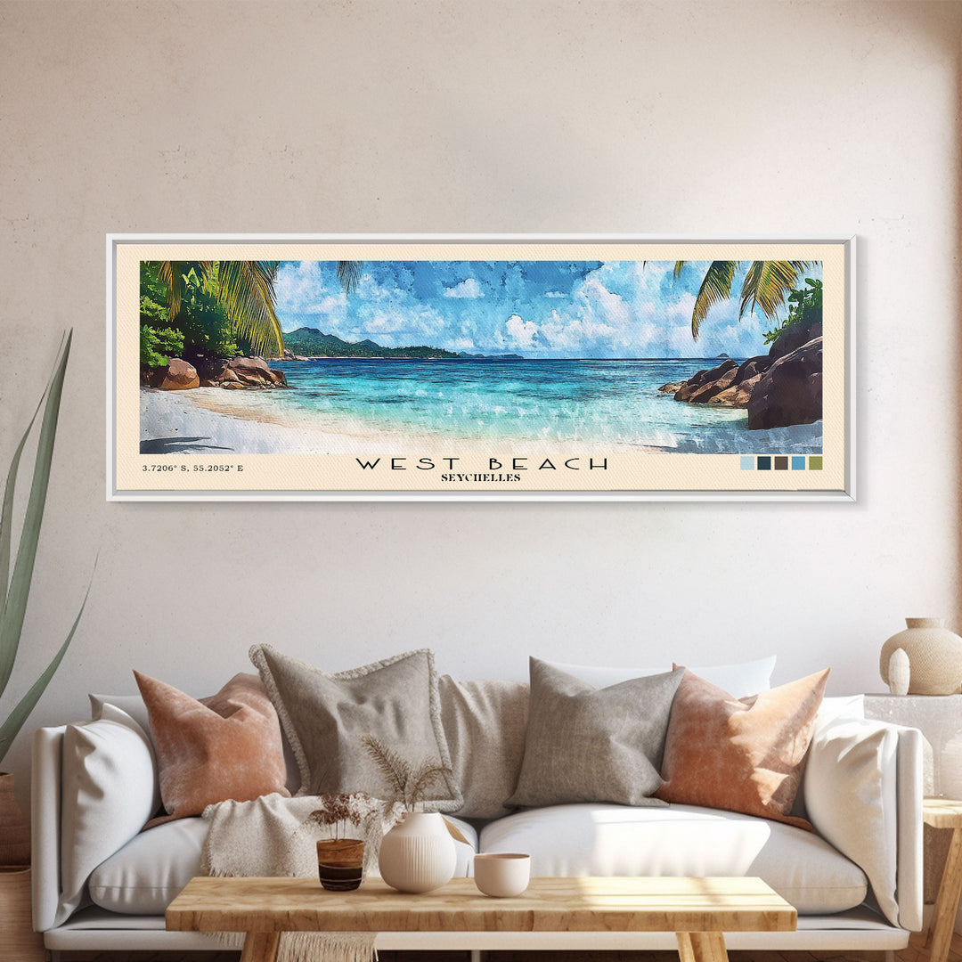 West Beach, Seychelles Watercolor Print, Vacation Gift, Seychelles Wall Art, Beach Painting, Beach Decor, Beach Or Lakehouse Art